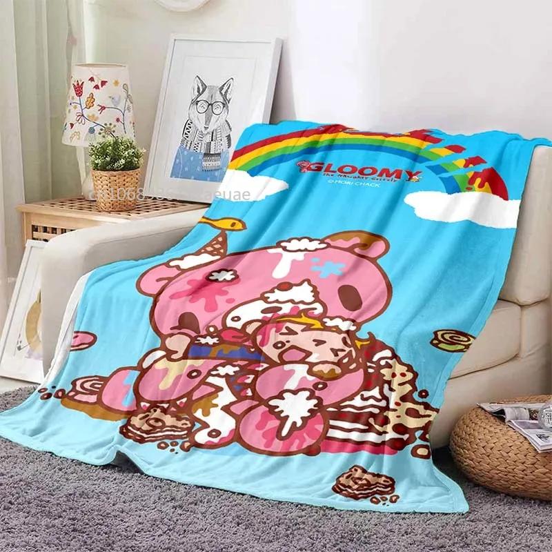 Cartoon Gloomy Bear Printed Blanket for Beds Sofas Warm Soft Flannel Blanket Gift