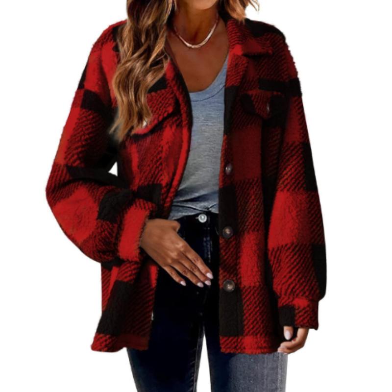 Women's Plush Fleece Winter Jacket - Yellow & White Checkered High Elasticity Coat, Inspired Elegance Collection for Fall & Winter