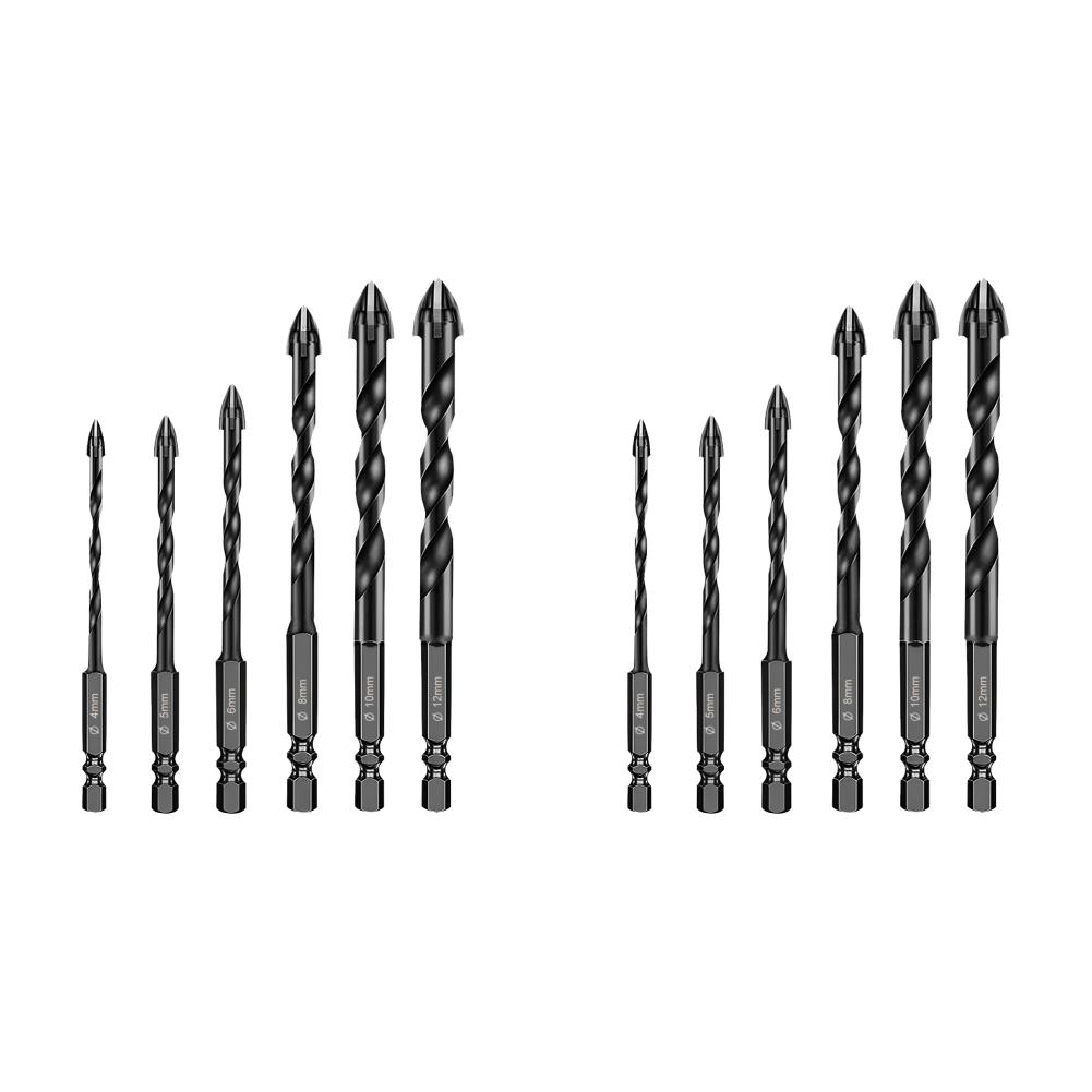 

- 6Pcs Professional Concrete Drill Bit Set Carbide Tip Cross Tile Drill Bit Set