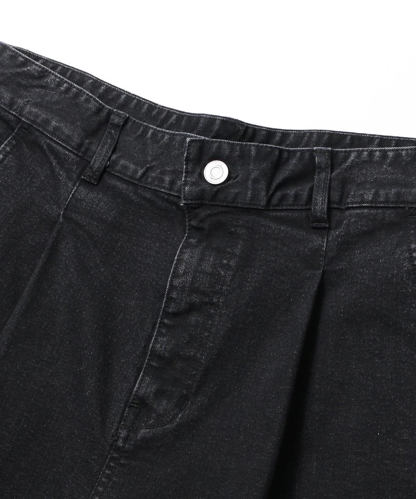 UCLA Unisex Single-Pleat Wide Denim Pants [Black] (Ubadp90)