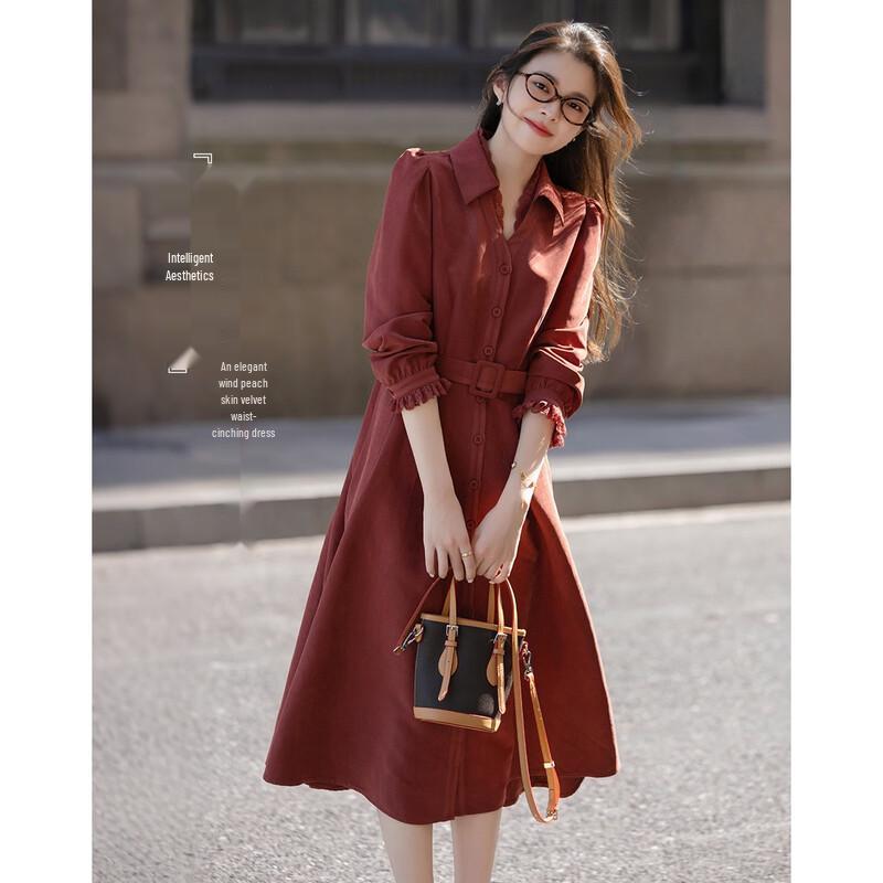 

Платье Demana Элегантное Персиковое Бархатное с V-образным вырезом и Кружевными Пышными Рукавами L