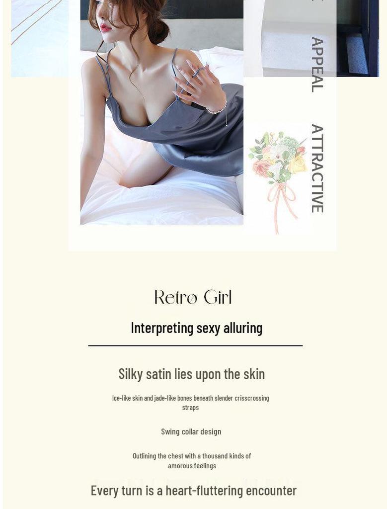 Sexy Ice Silk Lingerie Set: Backless Nightgown & Camisole