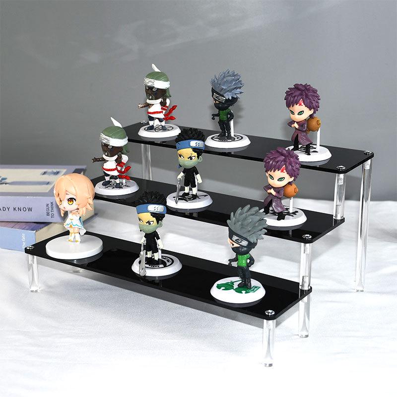 Black Acrylic Multi-Layer Display Stand for Model Figures, Bracelets, and Jewelry Storage.