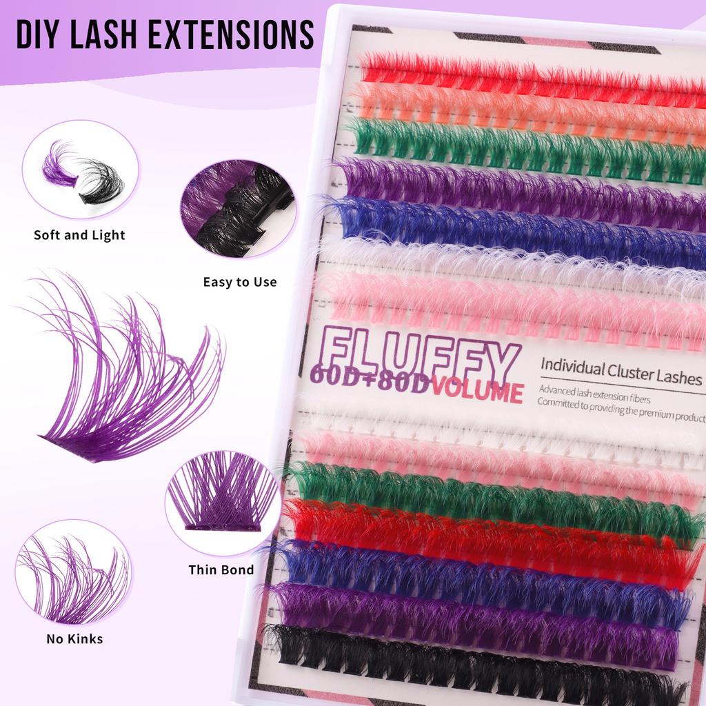 Hot Melt Single Cluster Diy Segmented Halloween Style Colored False Eyelashes Large Capacity Single Cluster False Eyelash Set