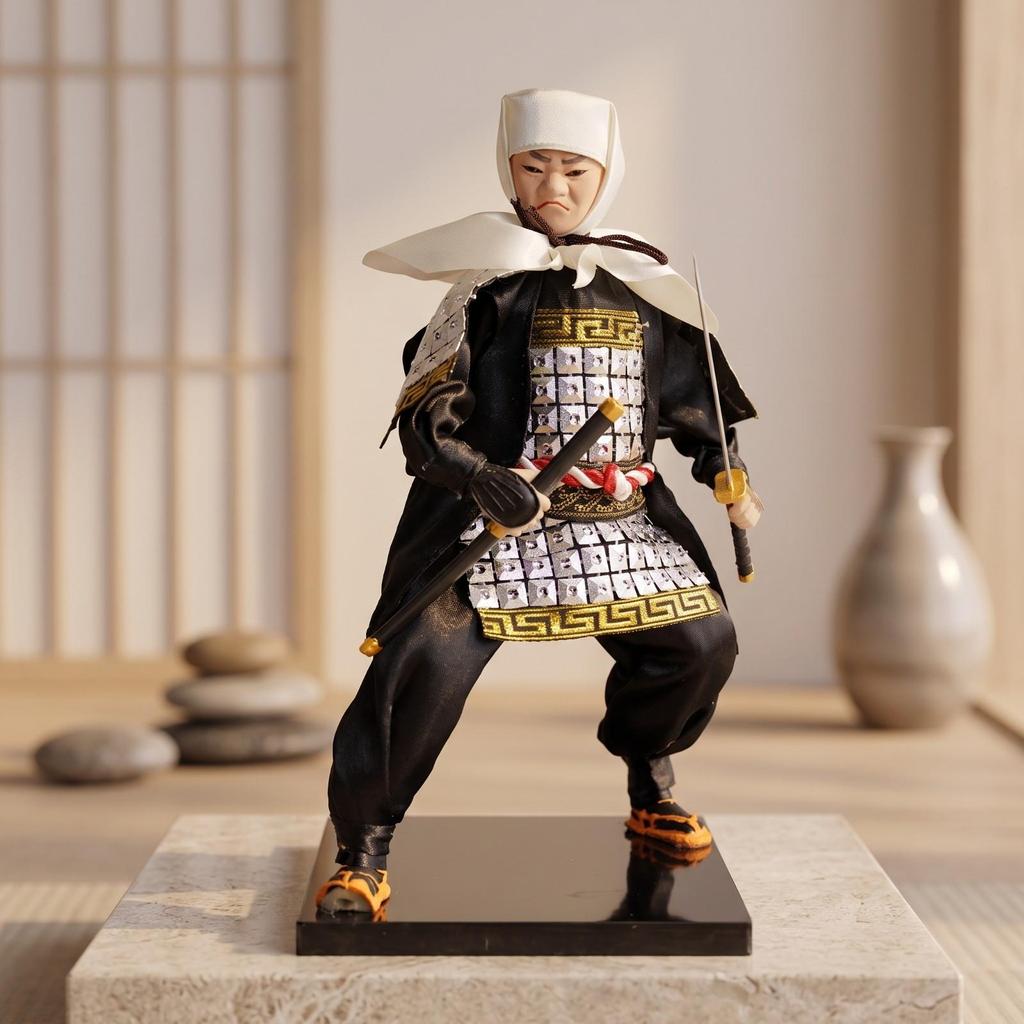 Cloth Doll Samurai Warrior Ornament Handmade Japanese Style Figurine with Glossy
