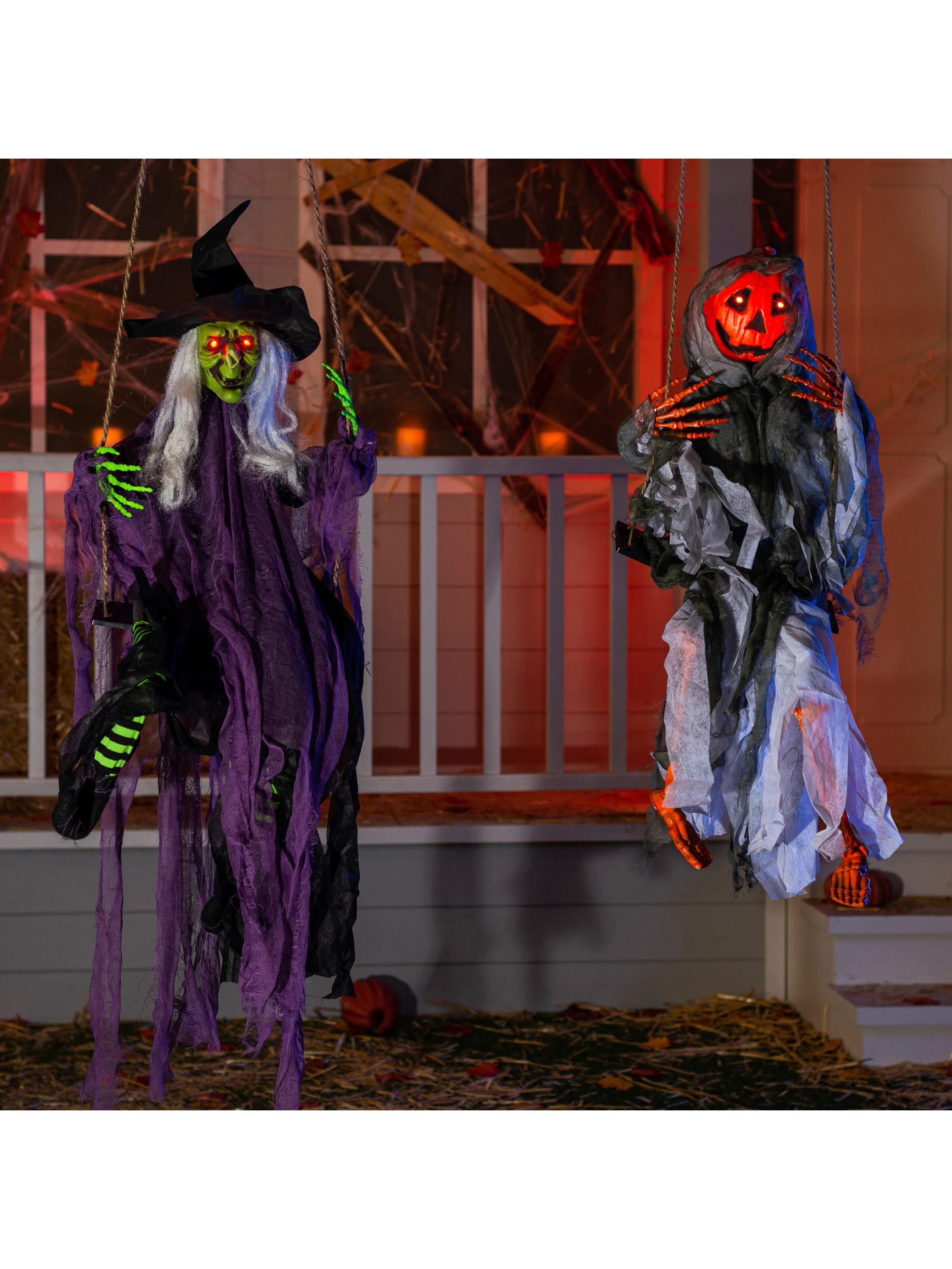 

Joyfy 2 Packs Halloween Hanging Ghosts Light Up 3.9ft Witch and 3ft Pumpkin Face Creepy Decorations for Halloween Decorations
