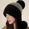 Solid Color Plush Beanie Hat Windproof Ear Protection Hat Simple Woolen Knitted Cap  Ladies