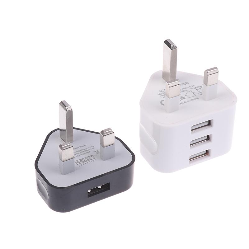1Pc 3 Pin 1/3Ports Uk Plug 1/3 Amp 5V Usb Adapter Wall Charger Home Charging For Phones Universal Phone Adapter Socket