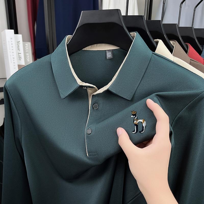 Men's Lapel Polo Shirt Long Sleeve T-Shirt Autumn Dog Embroid Fashion Business Office Trend Men's Wear