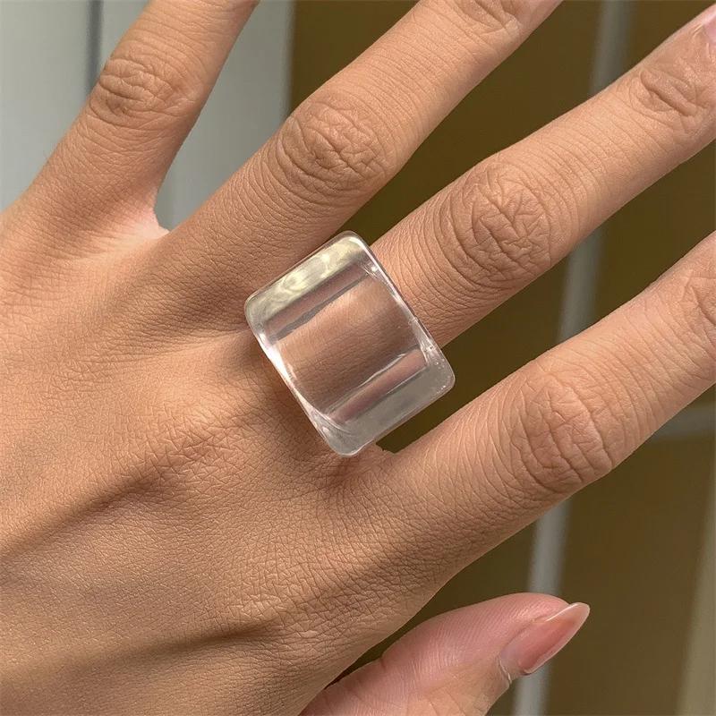 Classic Trend Color Acrylic Ring Ring Simple Geometric Square Wide Edge Resin Ring Jewelry Wedding Gift Creative