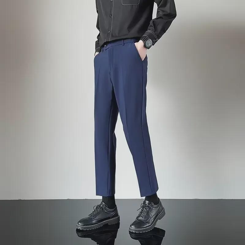 Men's Korean Style Slim Casual Nine-Point Trousers - Light Mature, High-Grade, Summer Drape, All-Match, Small Suit Design