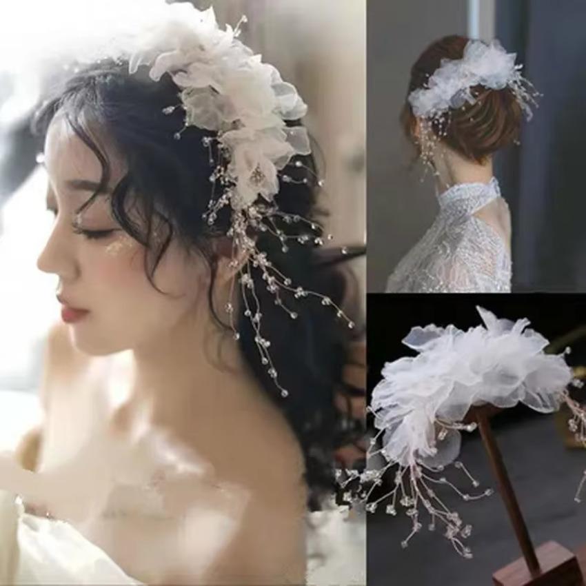 1 Pcs Women Headband Lace Bride Hair Band Wedding Hair Accessories Yarn Flower Bride Headband Hair Ornaments
