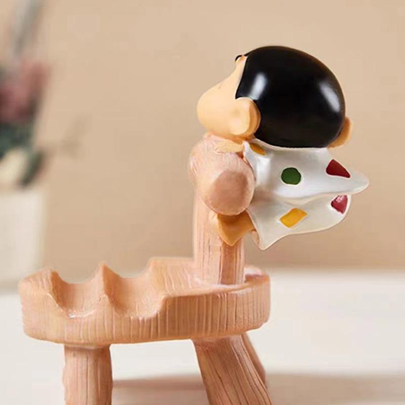 9cm Crayon Shin Chan Anime Figure Kawaii Phone Holder Accessories Cartoon Action Figure PVC Model Toys Doll Desktop Decorative