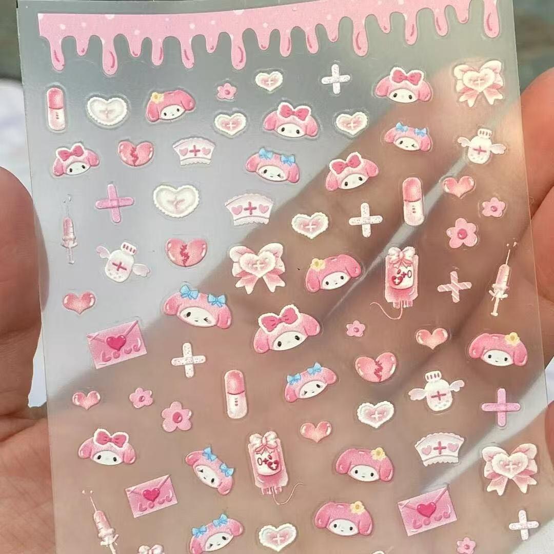 Spring Daisy & Grasshopper 3D Embossed Nail Art Stickers - Fresh Apple Sanrio Design
