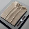 Autumn/Winter 100% Pure Wool Cardigan, Men'S Air-Layer Thickened Hooded Sweater With Pockets, Casual Knit Sweater Jacket