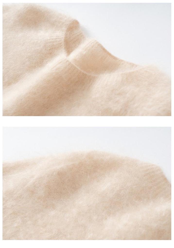Seamless Cashmere Women's Loose Brushed Sweater - Round Neck Pullover Base Layer Jacket