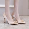 French Wedding Shoes Satin Bridal Heels White High Heels Pointed Toe Elegant