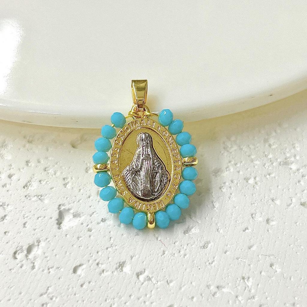 Colgante Ovalado Retro Tejido a Mano de la Virgen María Bicolor para Mujer