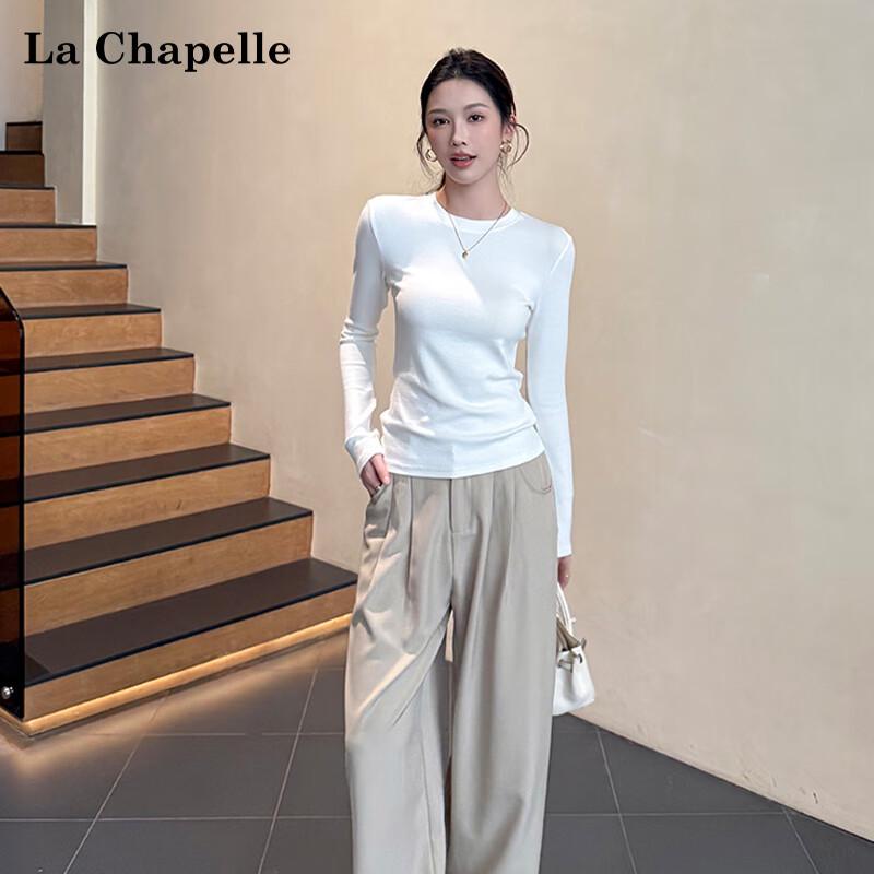 La Chapelle Ribbed Modal Mock Neck Long Sleeve T-Shirt L
