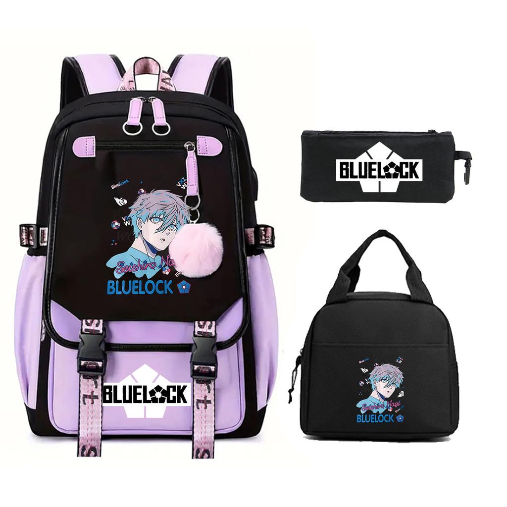Peripheral Printed Backpack Leisure Student School Bag Pencil Bag Lunch Bag Set