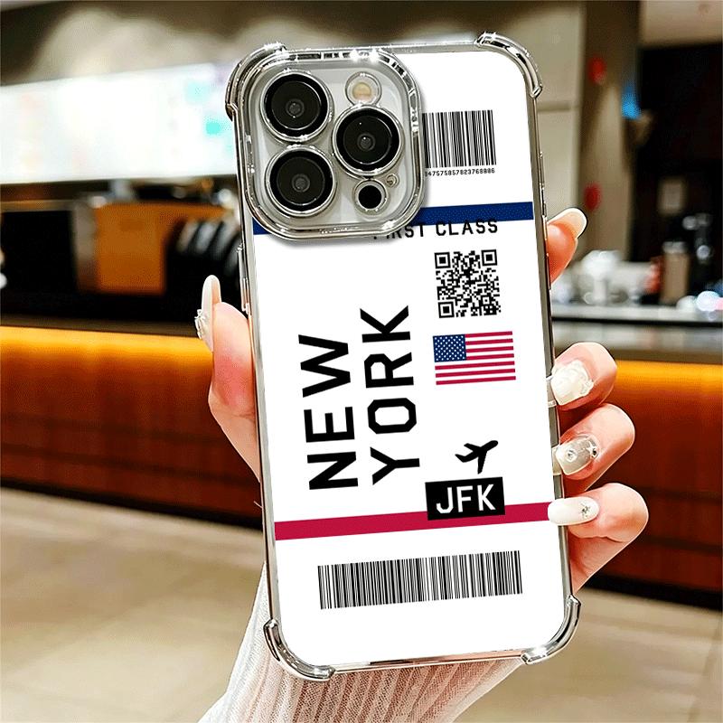 Travel Air Ticket Label Soft Phone Case For iPhone 15 16 17 Air 14 Pro Max 16E Plus 13 12 Mini Plating Anti-Fall Fundas
