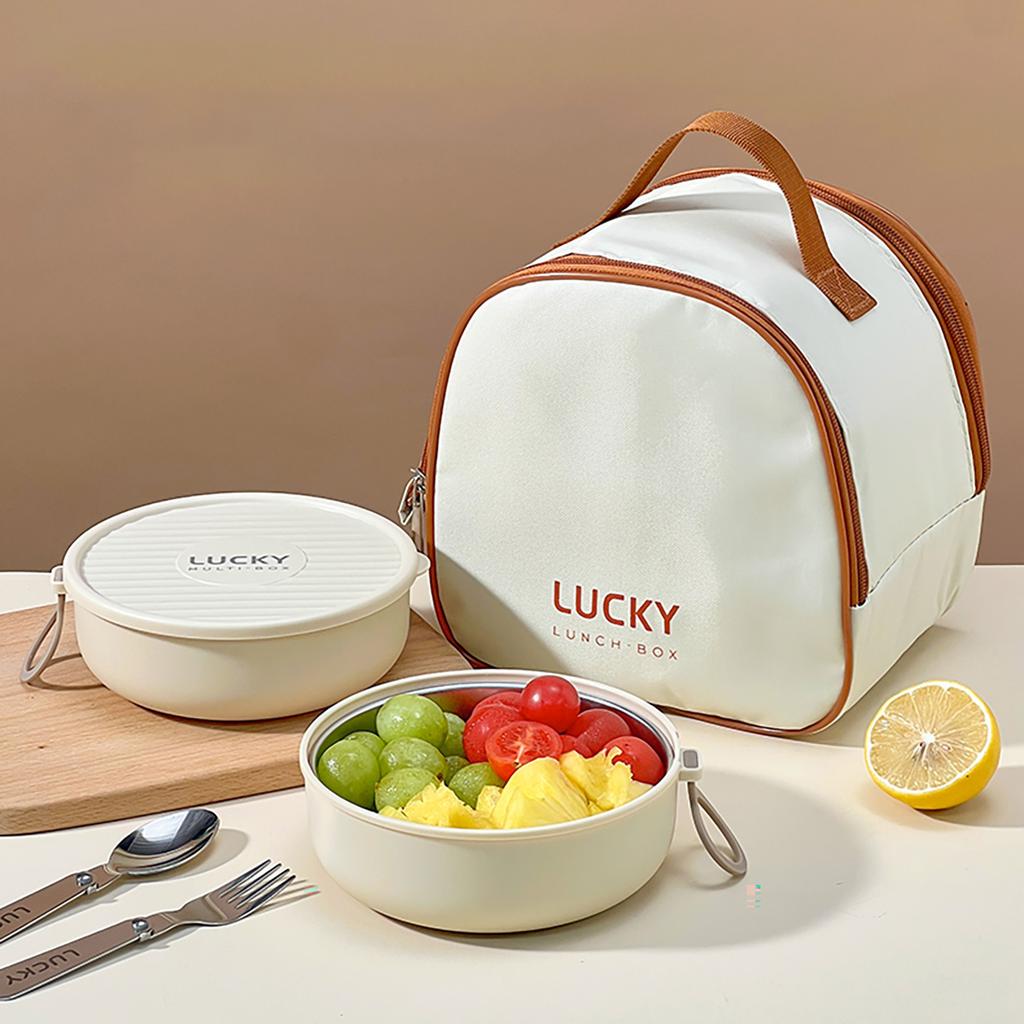 WORTHBUY Plastic/304 Stainless Steel Lunch Box For Student Kids Portable Microwave Round Leak-proof Fruit Salad Lunch Container