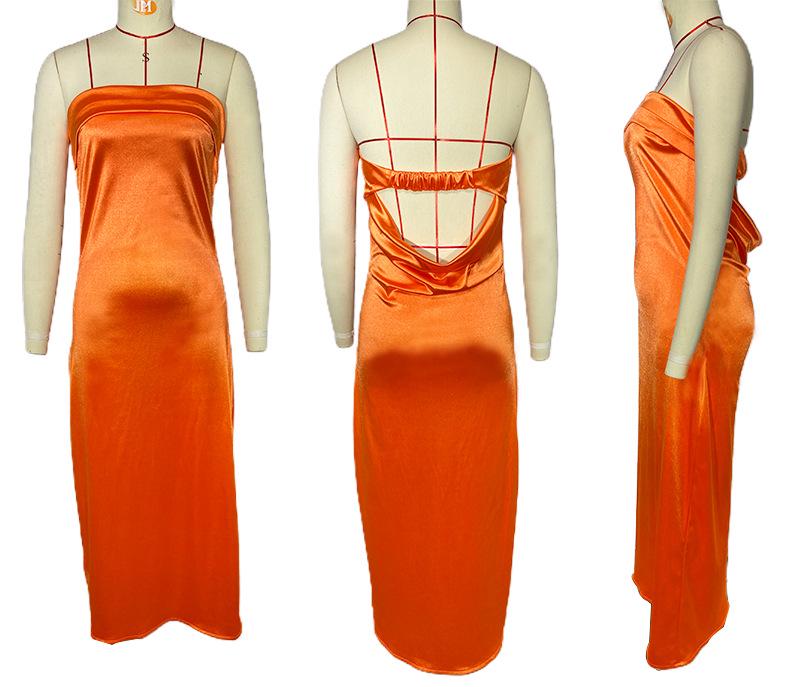 European & American 2025 Spring/Summer Satin Backless Tube Dress for Women.