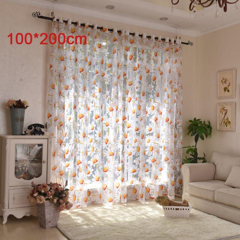 Jacquard Sheer Daisy Sheer Curtains Translucent Sun Flower Tulle Curtain Home Decoration