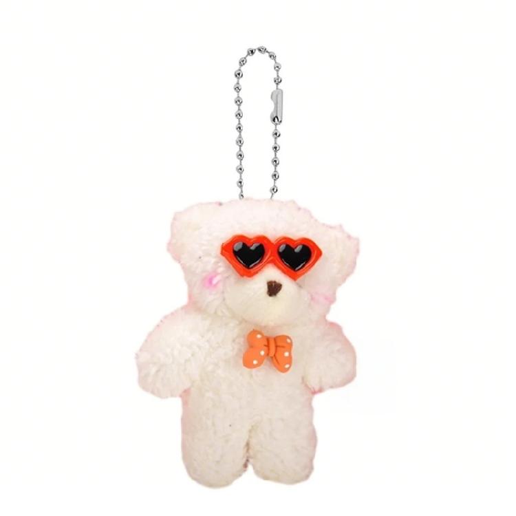Adorable Furry Keyring Glasses Blush Bear Keychain Animal Shaped Backpack Charm