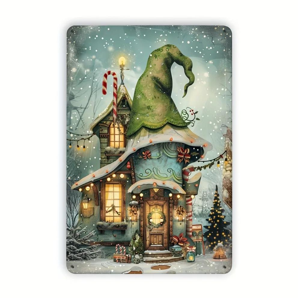 

1PC Vintage Cottage Metal Tin Sign |2D Waterproof Indoor/Outdoor Wall Decor for Home,or Garage | Charming Christmas Accent Piece 20x30cm