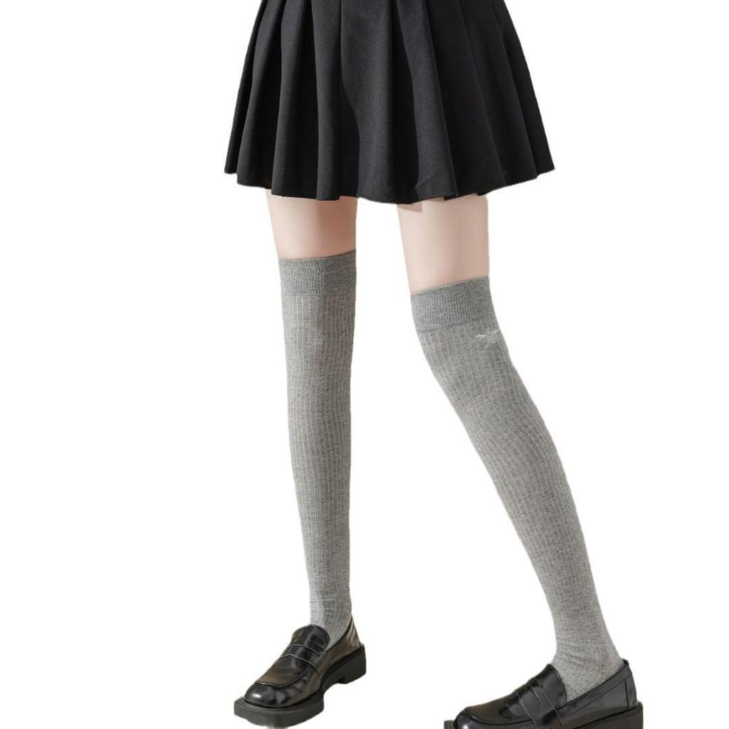 Damsockor i Miu-stil, bomull, mikropress, över knäna, för höst och vinter