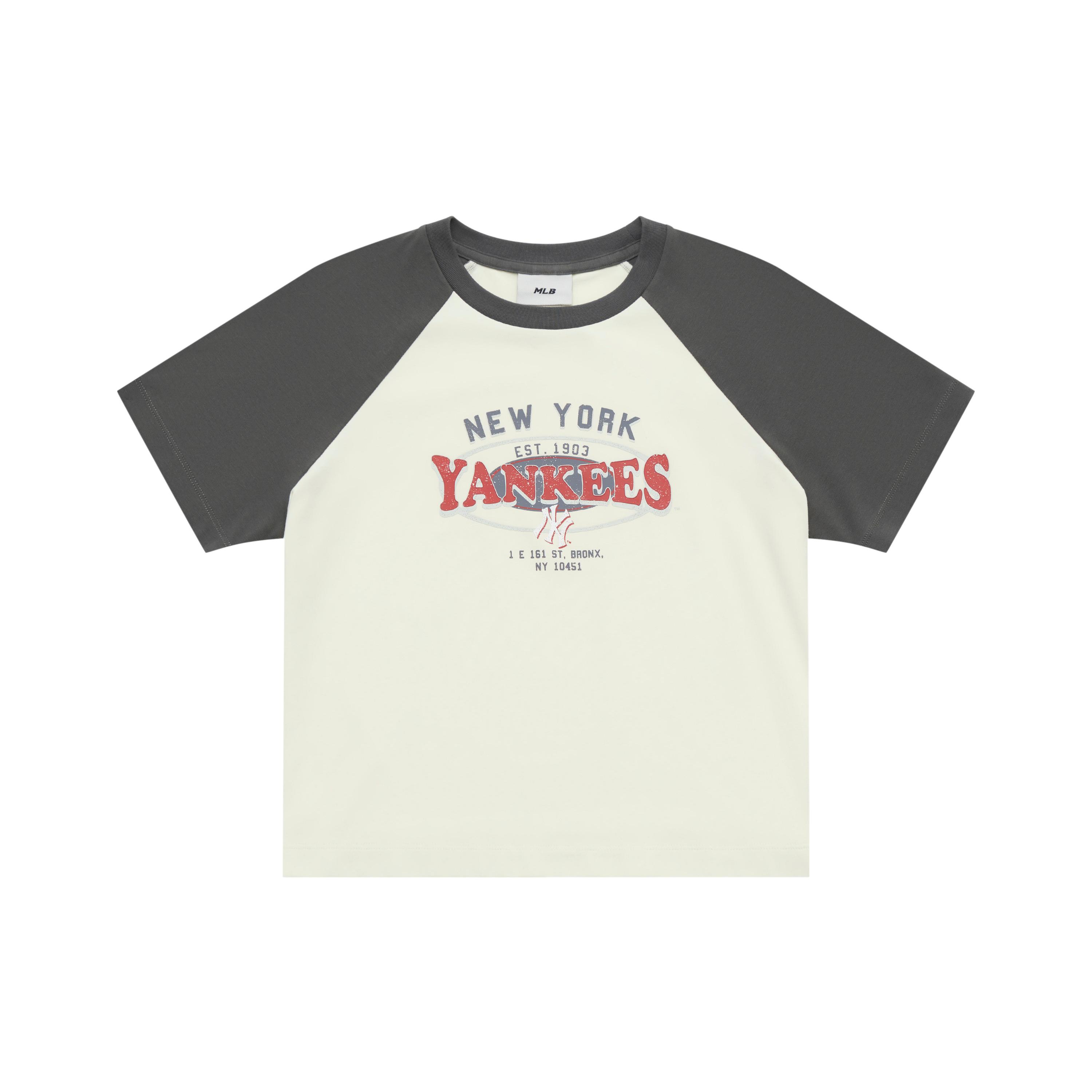 

New MLB Preppy Style Collection New York Yankees SS25 Raglan Sleeve T Shirt Women s Cream 3FTSV0853-50CRS XS