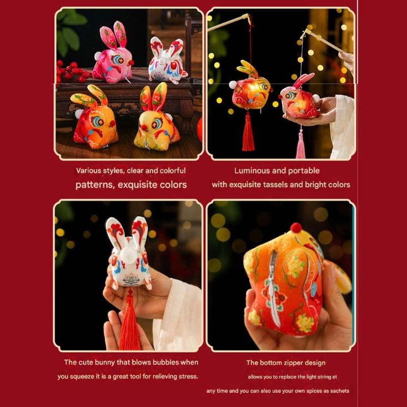 Handmade Fabric Rabbit Lamp Making Supplies Traditional Style Design With Glowing LED For Party Decoration