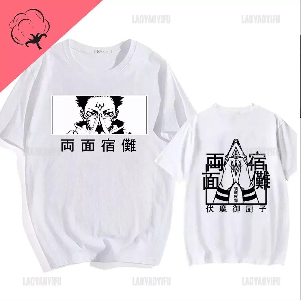 

Одежда из японского аниме Ryomen Sukuna Eyes, повседневная женская футболка унисекс, дзюдзюцу кайсен, с коротким рукавом, модная хлопковая футболка в стиле хип-хоп 4XL