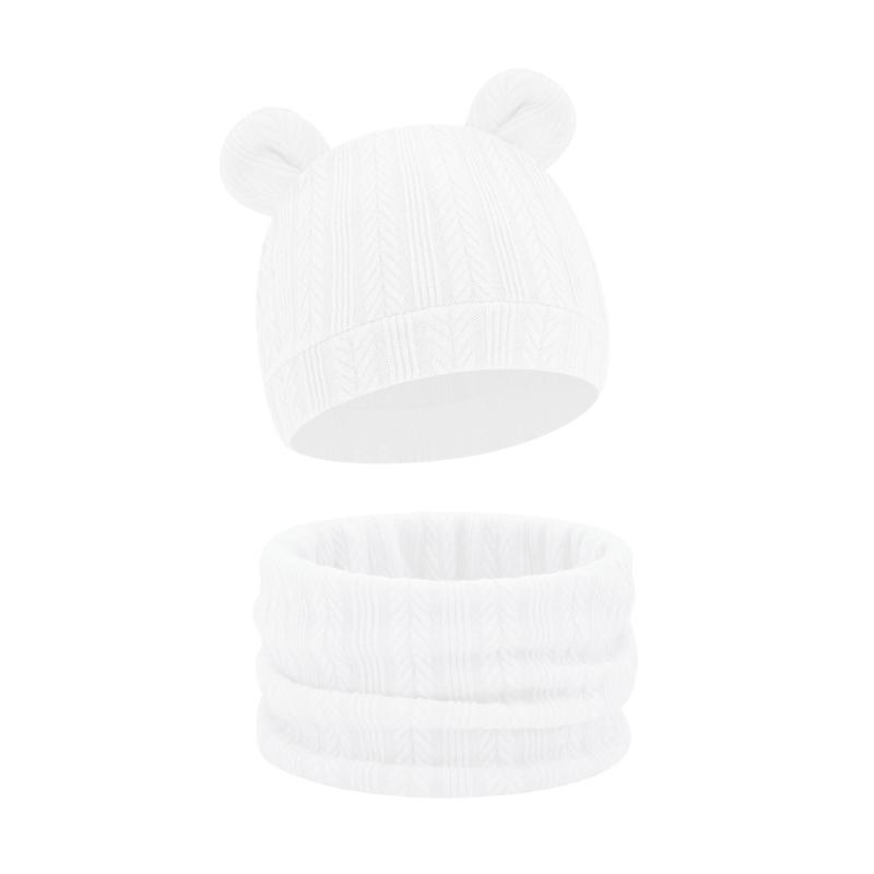 Reversible Infant Winter Hat Neck Warmer Combo Stretchy Cotton Blend 2 in 1 Baby Beanies Scarf Set for 8 to 36 Month Olds
