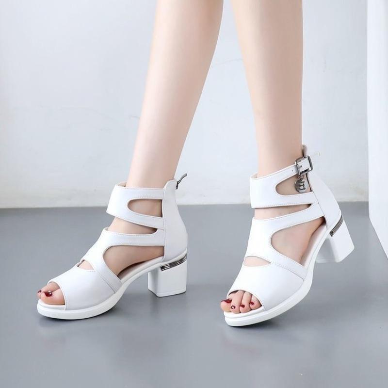 New summer square heel open-toed cool boots temperament fashion women's high heels fish mouth hollow sandals