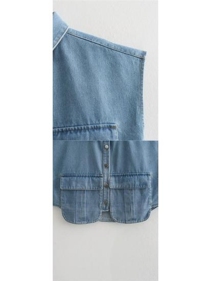 Women's Patchwork Irregular Polo Collar Denim Cardigan Top