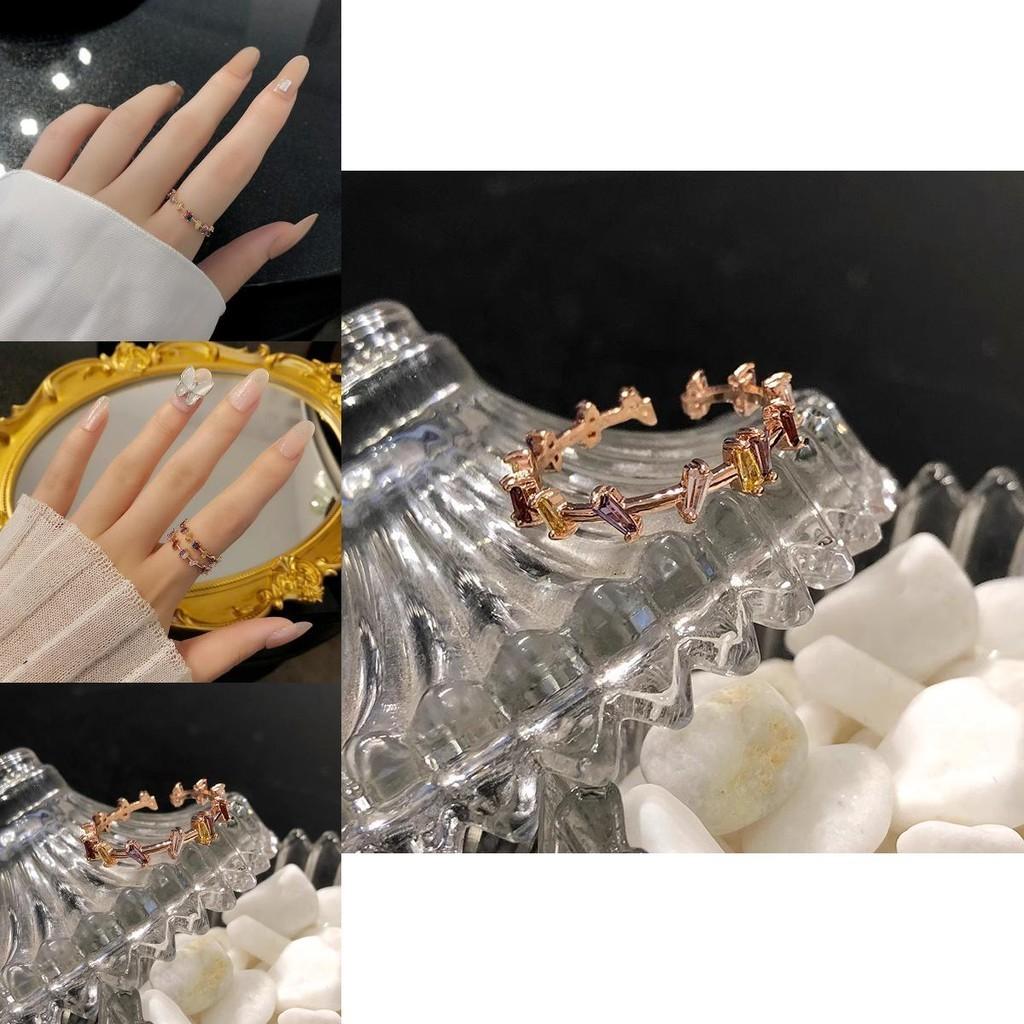 Stylish Geometric Copper Ring For Women Adjustable Colorful Zircon Jewelry Design