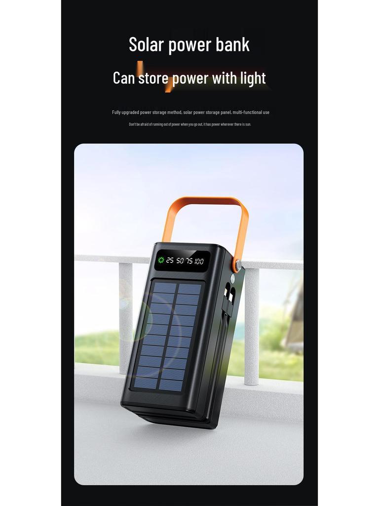Large-Capacity 120W Solar Power Bank with 100,000mAh and Built-in Fast Charging Cable for Outdoor Use