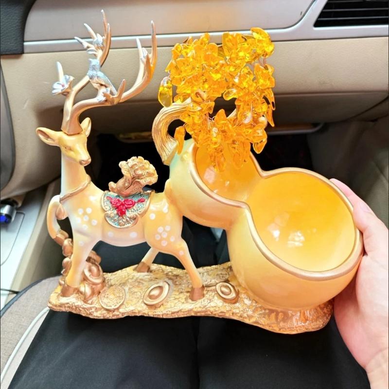 Deer Figurine Storage Ornament, Lucky Wealth Deer Decor for Desk & TV Cabinet