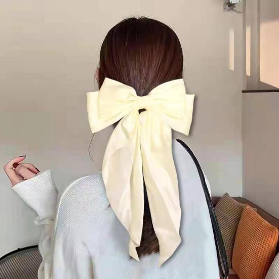 Damen Haarnadel Große Schleife Einfarbig Elegant Doppellagig Lange Haardekoration Pferdeschwanz-Clip Satin Vintage Haarspange Haaraccessoires