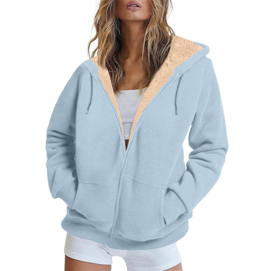 Women's Autumn/winter Lamb Cardigan Hooded Zipper Fleece Casual Coat