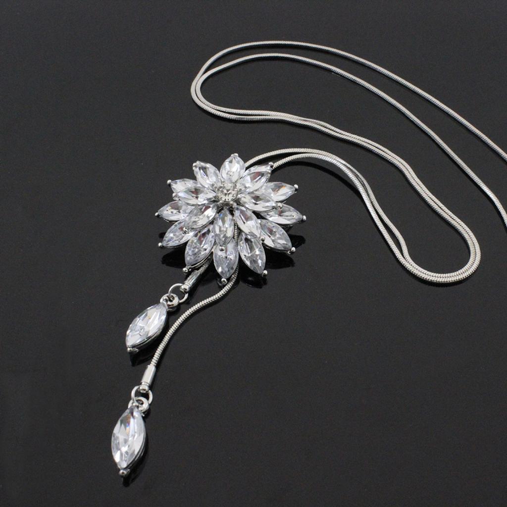 Dammode Rhinestone Snowflake hängsmycke lång kedja tröja halsband present