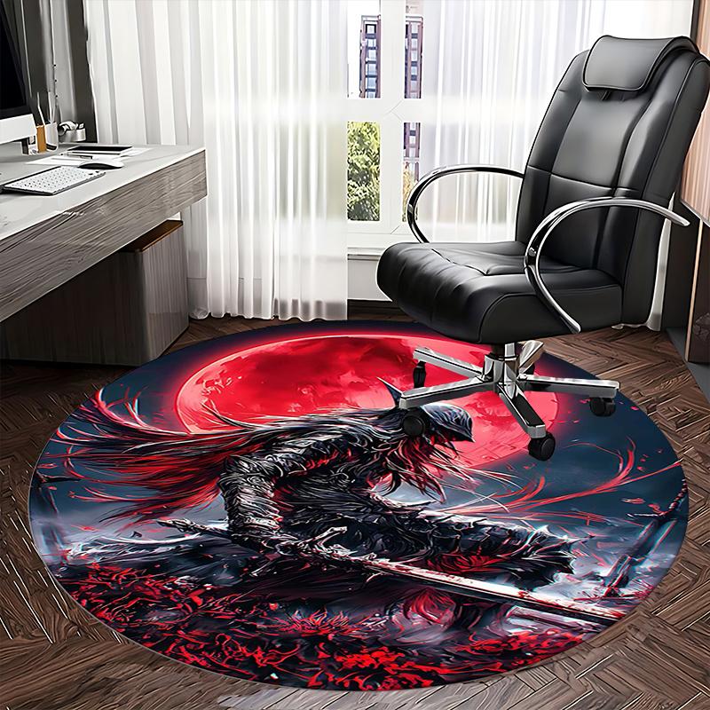 Dark Knight,Red Moon Chair Mat Round Rug Office Carpet, Machine Washable, Non Slip, Suitable for Living Rooms, Bedrooms