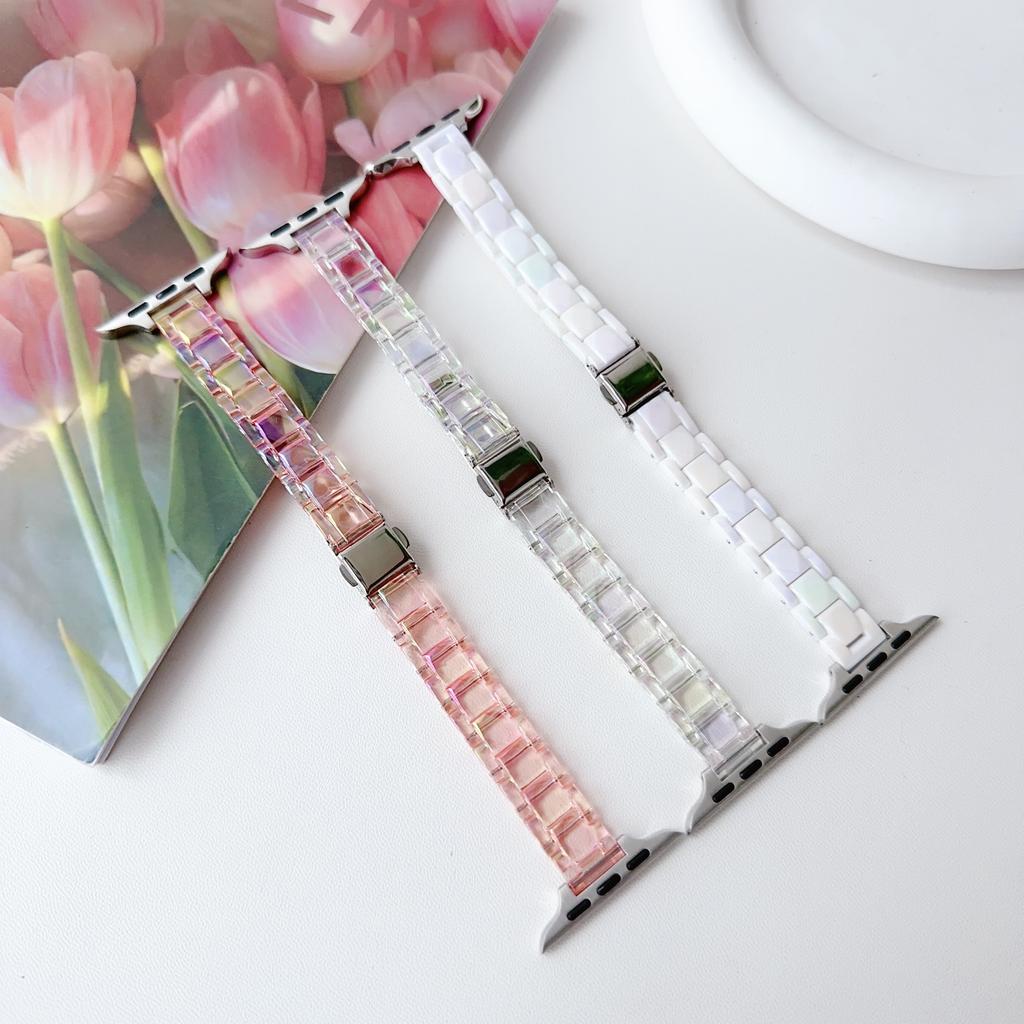 Pulseira de estilo transparente colorida clássica para Apple Watch Band Series 9 8 7 6 SE 5 4 Pulseira Ultra2 49mm 41/45mm 40/44mm Cinto de pulso fino