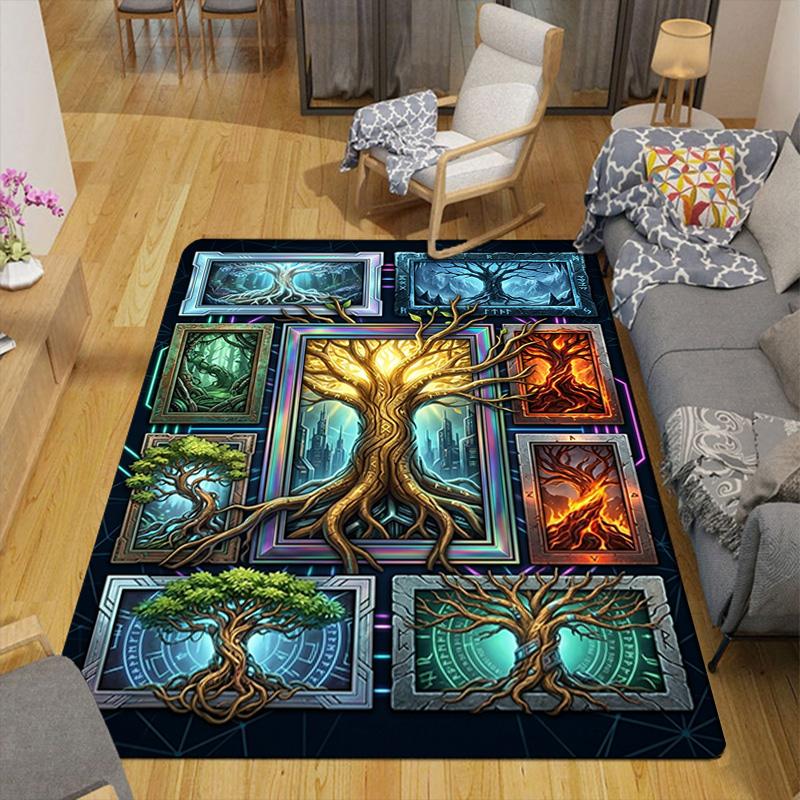 Tree Elements Pattern Rug Floor Mat for Living Room or Bedroom Soft and Comfortable Carpet a Gift for Birthday and Holiday.