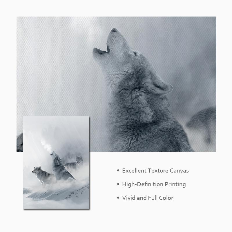 Nordic Black White Animal Poster Wolf Elk Wall Art Canvas Painting Forest Snow Mountain Print Picture for Living Room Home Decor