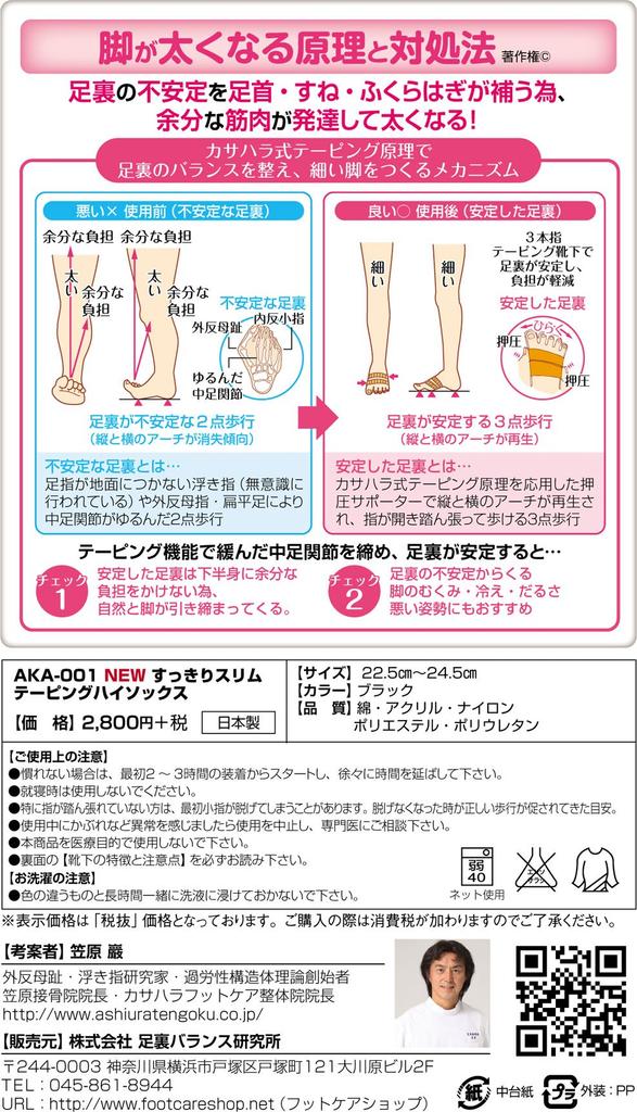 Kasahara-Stil Saubere und schlanke Taping-Kniestrümpfe die Fußsohlen für schlanke Beine AKA-001/NEU (3-Zehen-Typ)/Kontostände
