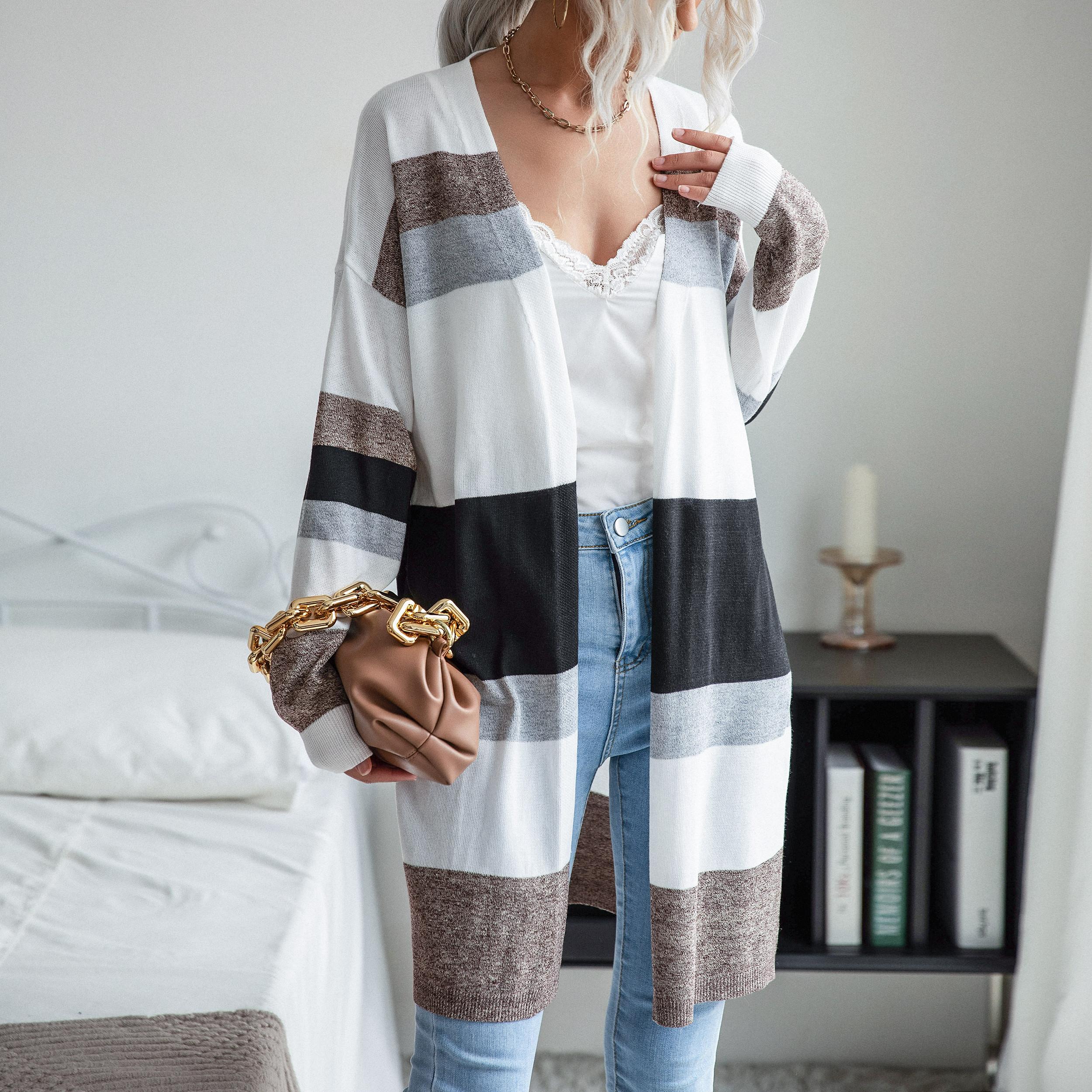 

YYFS женские модные повседневные осенне-зимние тонкие кардиганы с длинными рукавами L чёрный