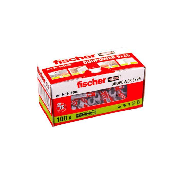 Tacos bimateriales - FISCHER - 555005 - 5x25 mm - Caja de 100 - Nailon